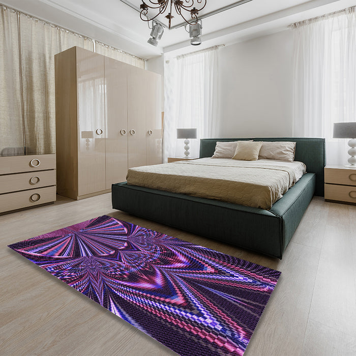 Patterned Dark Purple Rug in a Bedroom, pat193pur