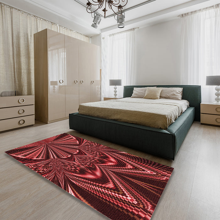 Patterned Red Rug in a Bedroom, pat193rd