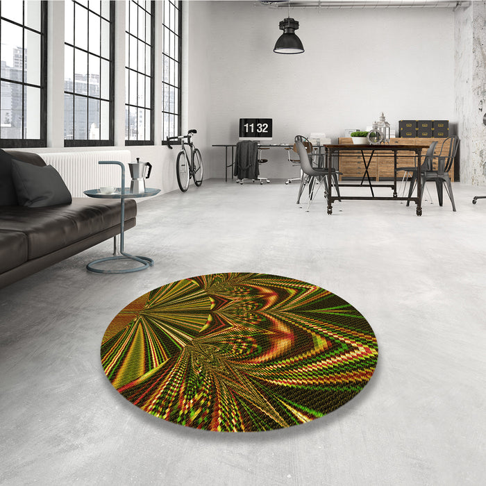 Round Patterned Dark Yellow Green Rug in a Office, pat193yw