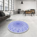 Round Patterned Blue Rug in a Office, pat1930blu