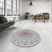 Round Machine Washable Transitional Pale Blue Lily Blue Rug in a Office, wshpat1930