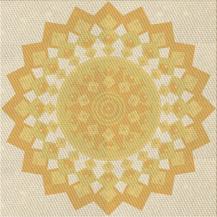 Round Machine Washable Transitional Yellow Rug, wshpat1931brn