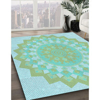 Patterned Aquamarine Green Rug, pat1931lblu