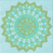 Round Machine Washable Transitional Aquamarine Green Rug, wshpat1931lblu