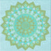 Round Patterned Aquamarine Green Rug, pat1931lblu