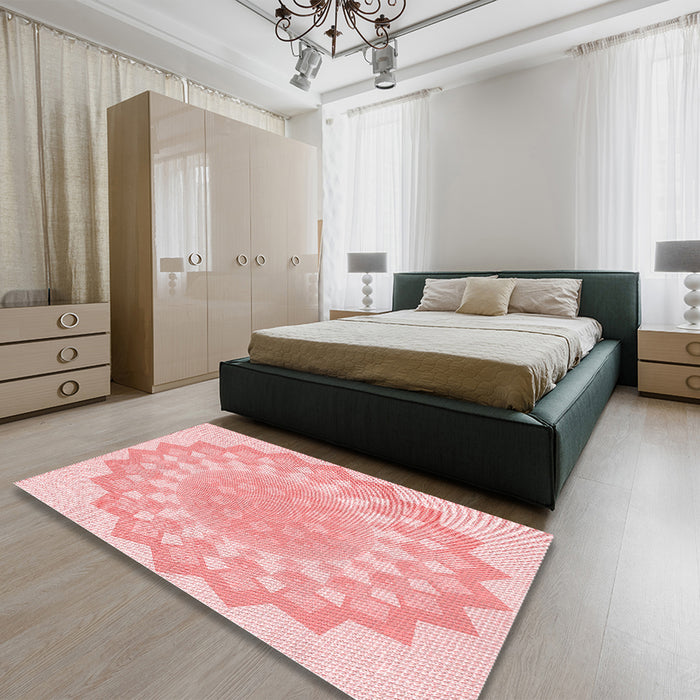 Round Machine Washable Transitional Pink Rug in a Office, wshpat1931rd