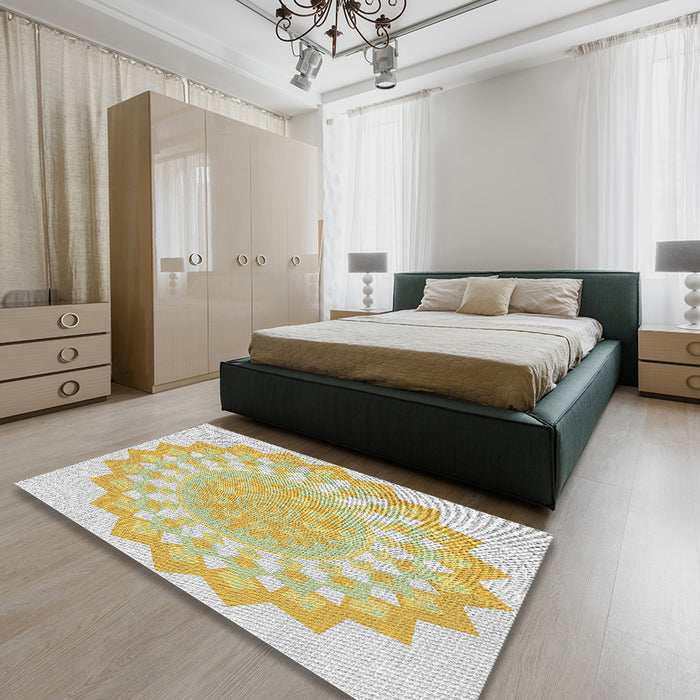 Machine Washable Transitional Brass Green Rug in a Bedroom, wshpat1931