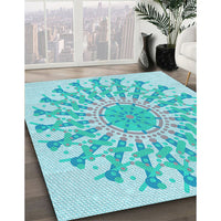 Patterned Blue Turquoise Green Rug, pat1932lblu