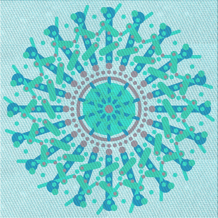 Round Patterned Blue Turquoise Green Rug, pat1932lblu