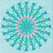 Round Patterned Blue Turquoise Green Rug, pat1932lblu