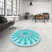 Round Patterned Blue Turquoise Green Rug in a Office, pat1932lblu