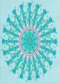 Machine Washable Transitional Blue Turquoise Green Rug, wshpat1932lblu