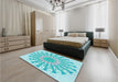 Round Machine Washable Transitional Blue Turquoise Green Rug in a Office, wshpat1932lblu