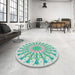 Round Machine Washable Transitional Magic Mint Green Rug in a Office, wshpat1932