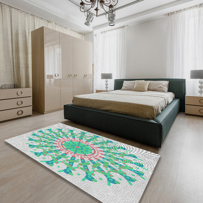 Patterned Mint Green Novelty Rug in a Bedroom, pat1932