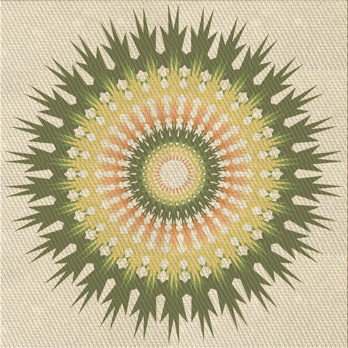 Round Patterned Khaki Gold Rug, pat1933brn