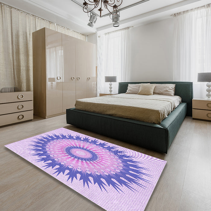 Patterned Blossom Pink Rug in a Bedroom, pat1933pur