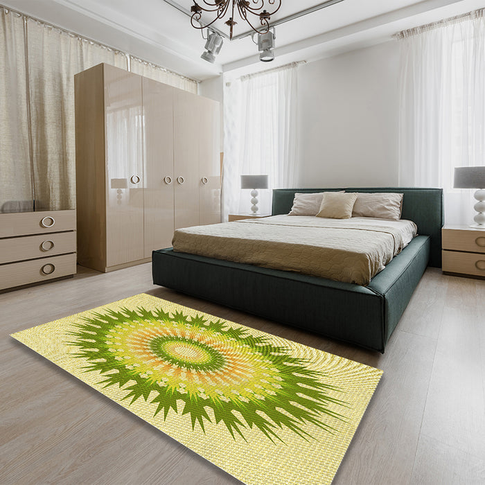 Patterned Pistachio Green Rug in a Bedroom, pat1933yw