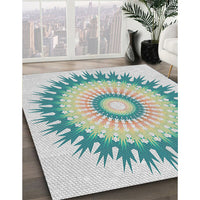 Patterned Grayish Turquoise Green Novelty Rug, pat1933