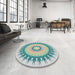 Round Machine Washable Transitional Grayish Turquoise Green Rug in a Office, wshpat1933