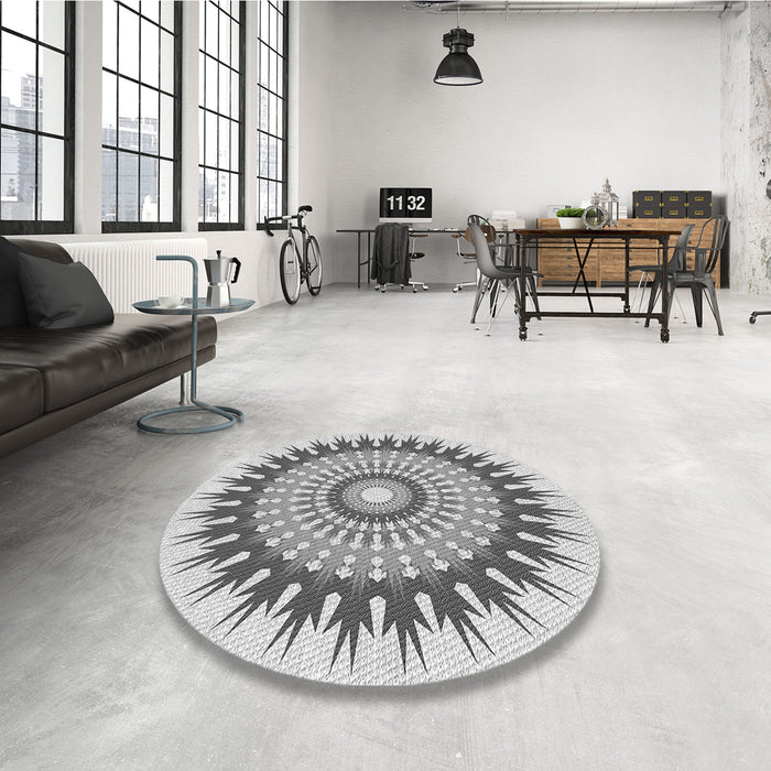 Round Patterned Silver Gray Rug in a Office, pat1934gry