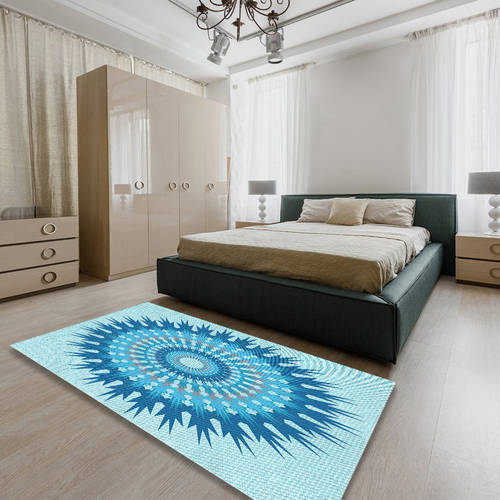 Round Machine Washable Transitional Blue Rug in a Office, wshpat1934lblu