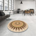 Round Patterned Khaki Gold Rug in a Office, pat1934org