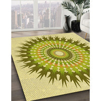 Patterned Dark Yellow Green Rug, pat1934yw