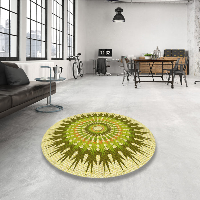 Round Patterned Dark Yellow Green Rug in a Office, pat1934yw