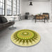 Round Patterned Dark Yellow Green Rug in a Office, pat1934yw