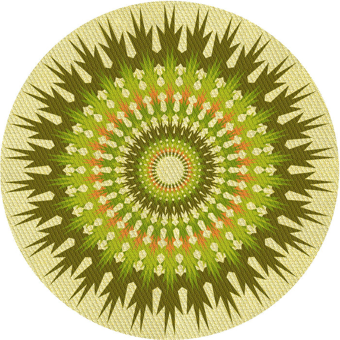 Square Patterned Dark Yellow Green Rug, pat1934yw