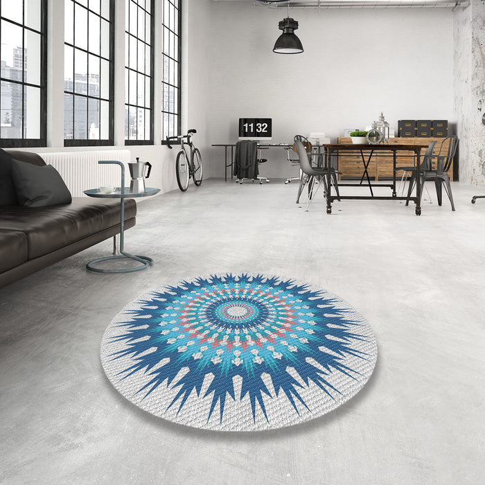 Round Machine Washable Transitional Steel Blue Rug in a Office, wshpat1934