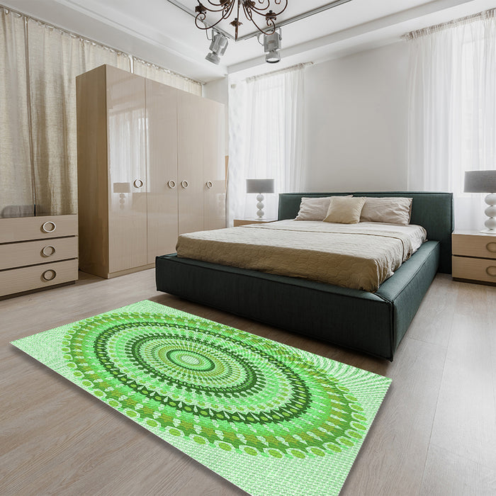 Patterned Jade Green Rug in a Bedroom, pat1935grn