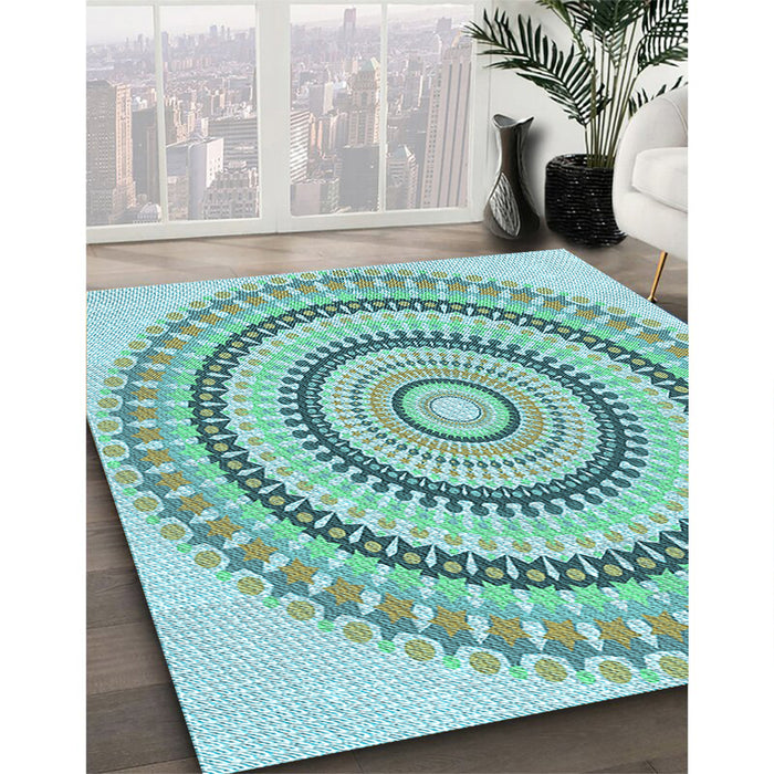 Patterned Seafoam Green Rug in Family Room, pat1935lblu
