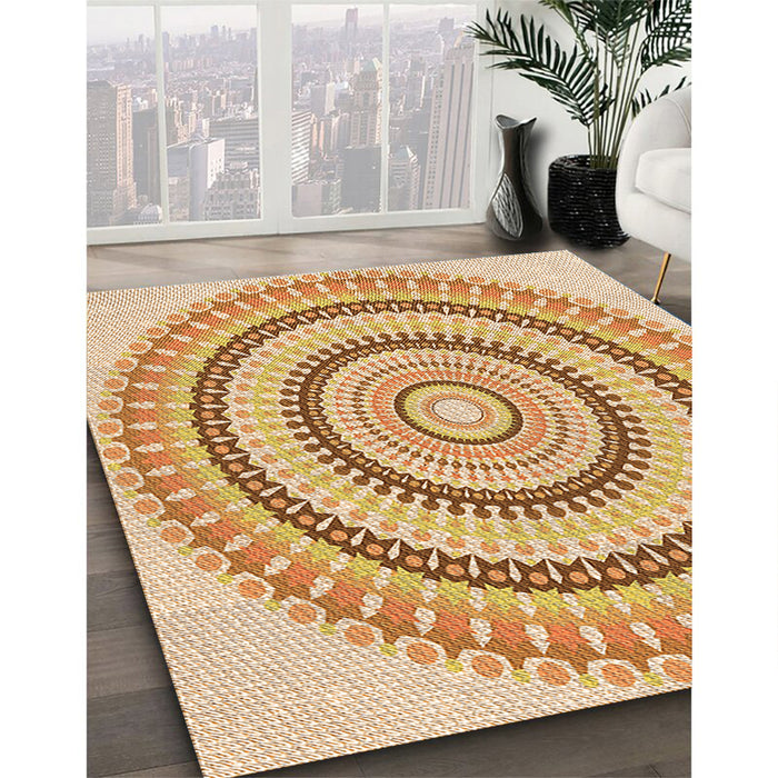 Patterned Orange Rug in Family Room, pat1935org