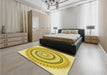 Round Machine Washable Transitional Neon Yellow Rug in a Office, wshpat1935yw