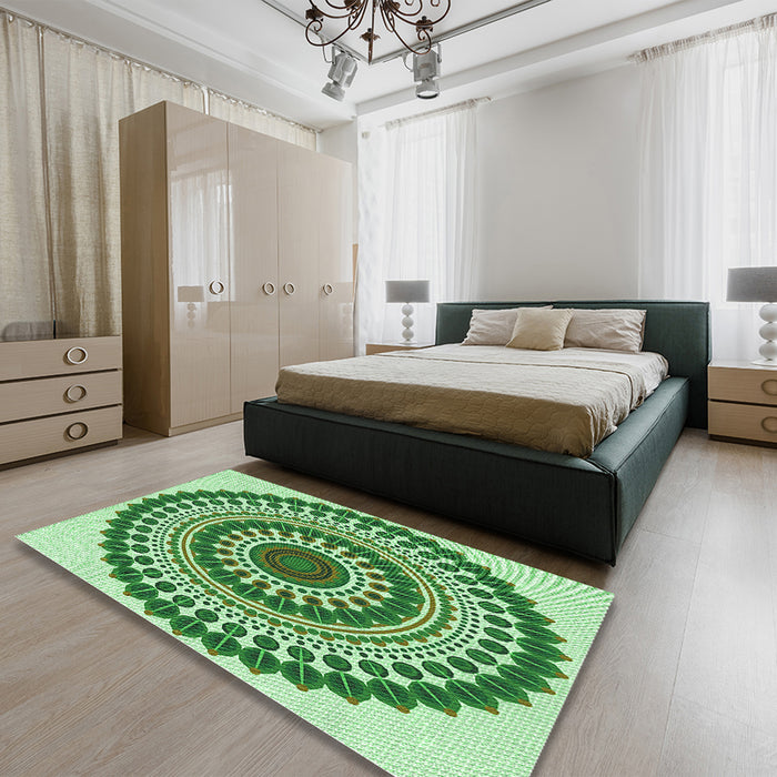 Patterned Light Green Rug in a Bedroom, pat1936grn