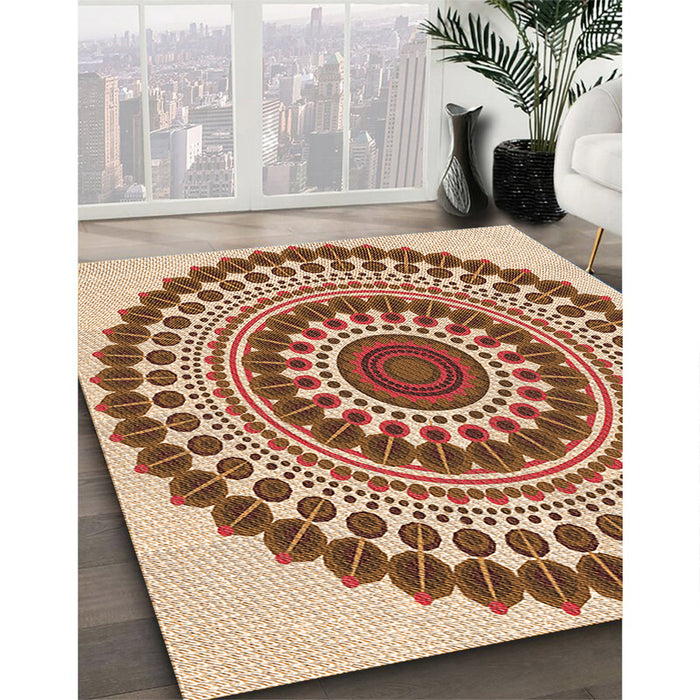 Patterned Mahogany Brown Rug in Family Room, pat1936org