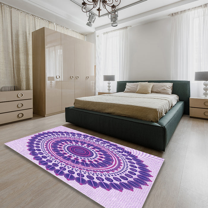 Patterned Blossom Pink Rug in a Bedroom, pat1936pur