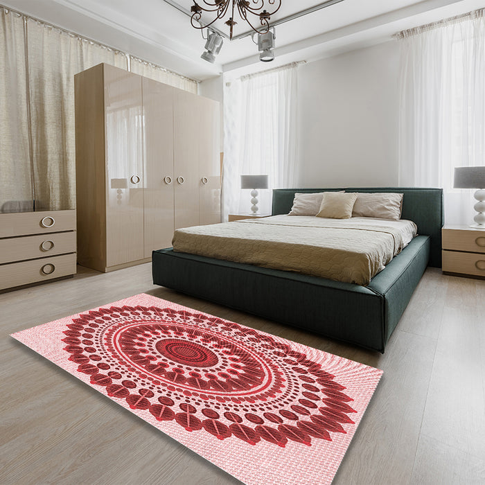 Round Machine Washable Transitional Red Rug in a Office, wshpat1936rd