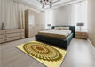 Patterned Dark Bronze Brown Rug in a Bedroom, pat1936yw