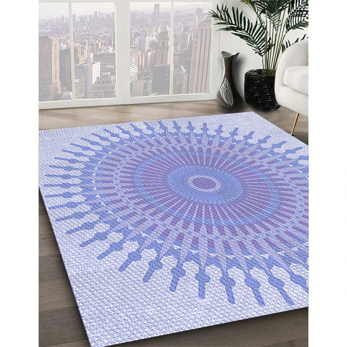 Patterned Sky Blue Rug in Family Room, pat1937blu