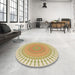 Round Patterned Cinnamon Brown Rug in a Office, pat1937brn
