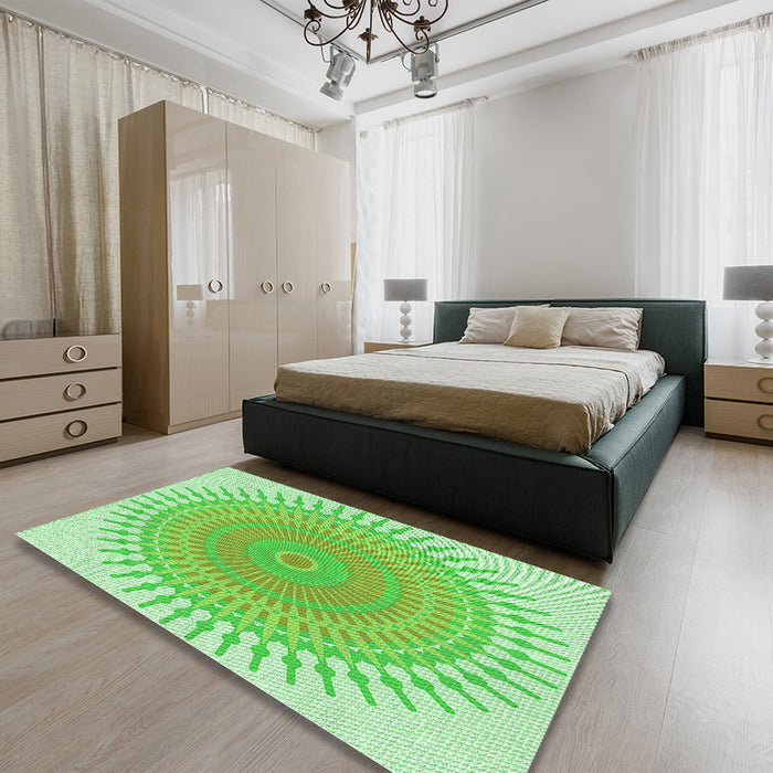 Patterned Green Rug in a Bedroom, pat1937grn