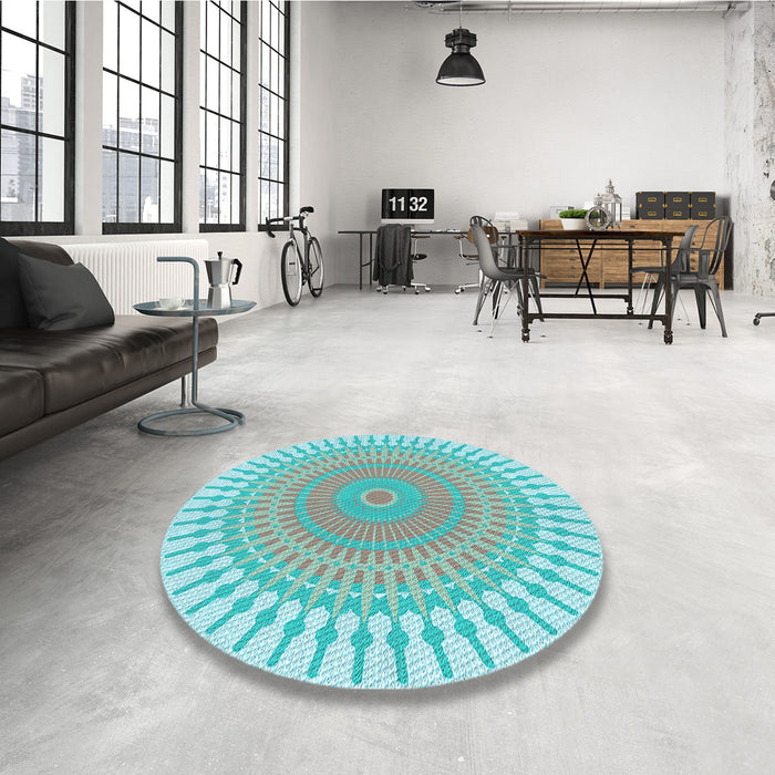 Round Patterned Medium Aqua Marine Green Rug in a Office, pat1937lblu