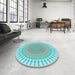 Round Patterned Medium Aqua Marine Green Rug in a Office, pat1937lblu