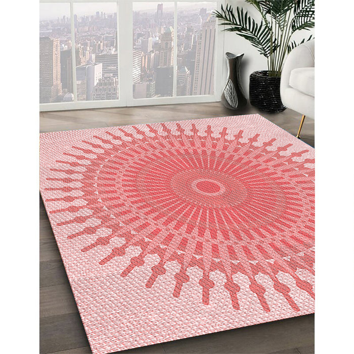 Patterned Deep Rose Pink Rug in Family Room, pat1937rd