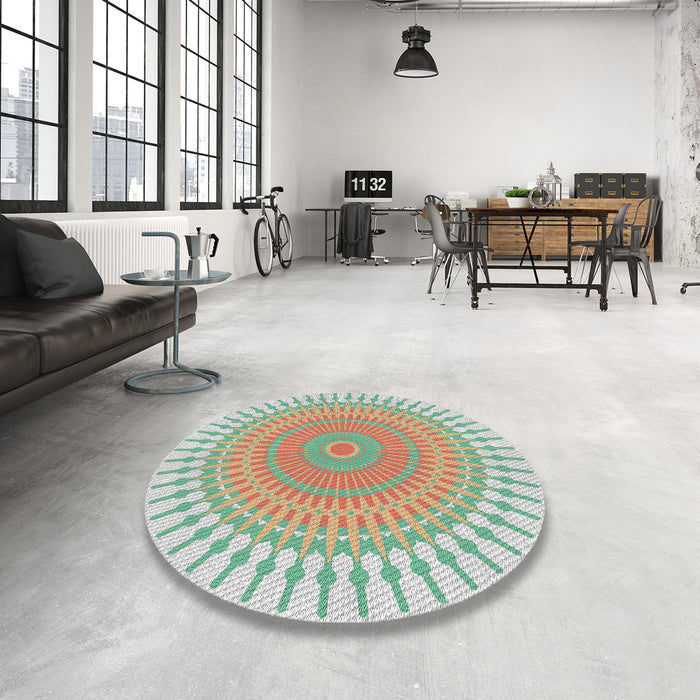 Round Machine Washable Transitional Dark Almond Brown Rug in a Office, wshpat1937