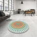 Round Machine Washable Transitional Dark Almond Brown Rug in a Office, wshpat1937