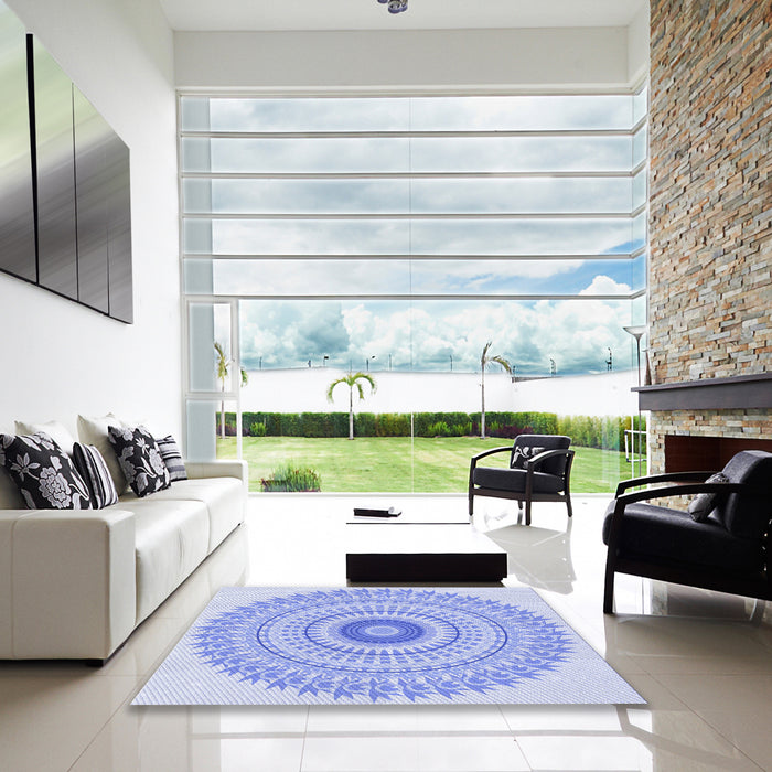 Square Patterned Sky Blue Rug in a Living Room, pat1938blu